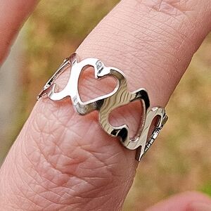 Silver Heart Ring Adjustable Band One Size Fits All